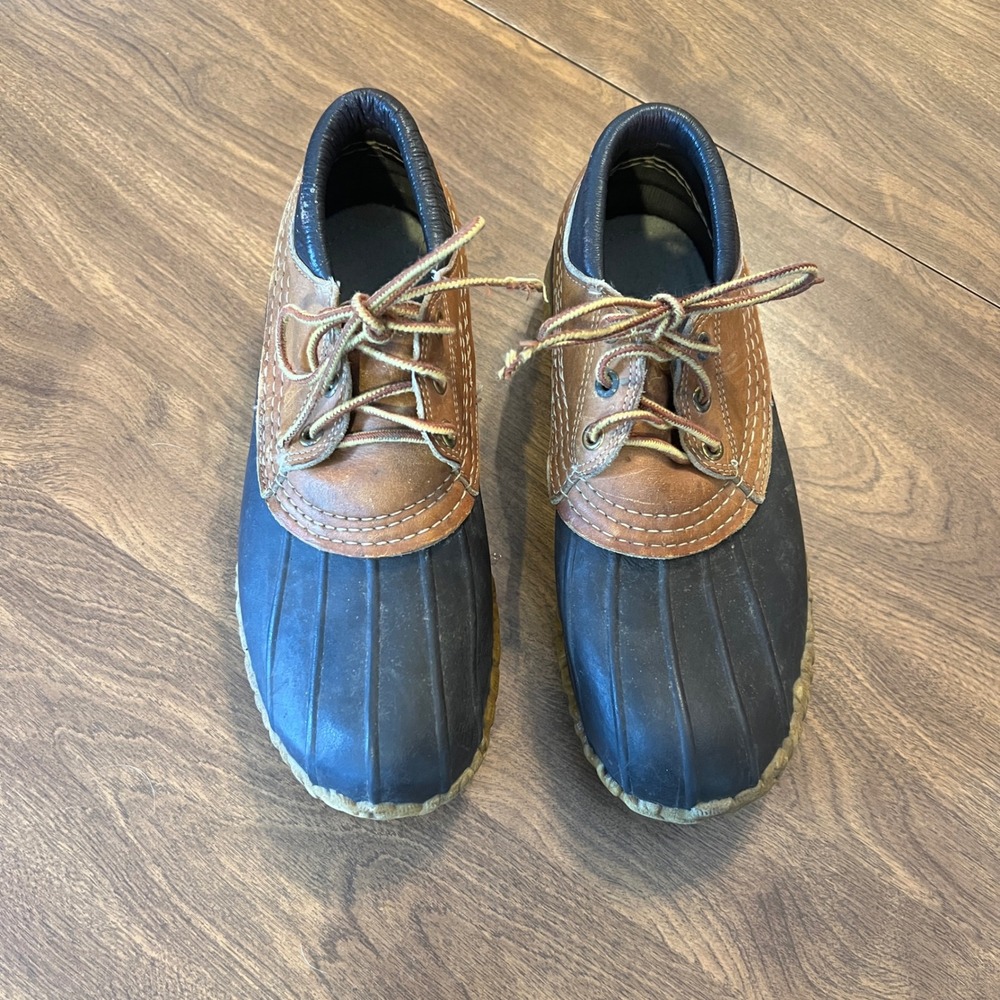 LL Bean Maine Hunting Shoe Womens 5 M Duck Boots Rubber Moc Tan Black Low Top